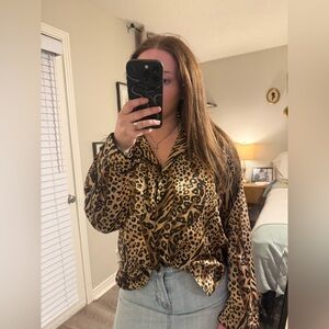 Secret Treasures Animal Print Blouse - Black and Tan